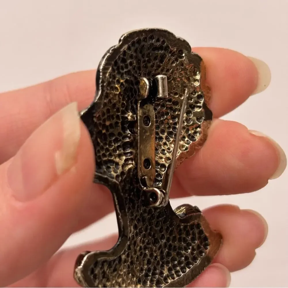 Vintage African Black and Silver Women's Pin Brooch